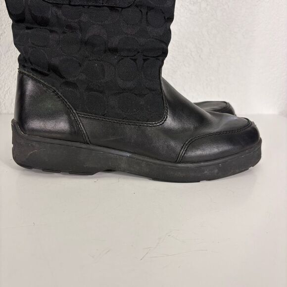 Coach Black Leather Monogram Kayla Signature Logo Tall Winter Boots Size 9.5 - Picture 9 of 14
